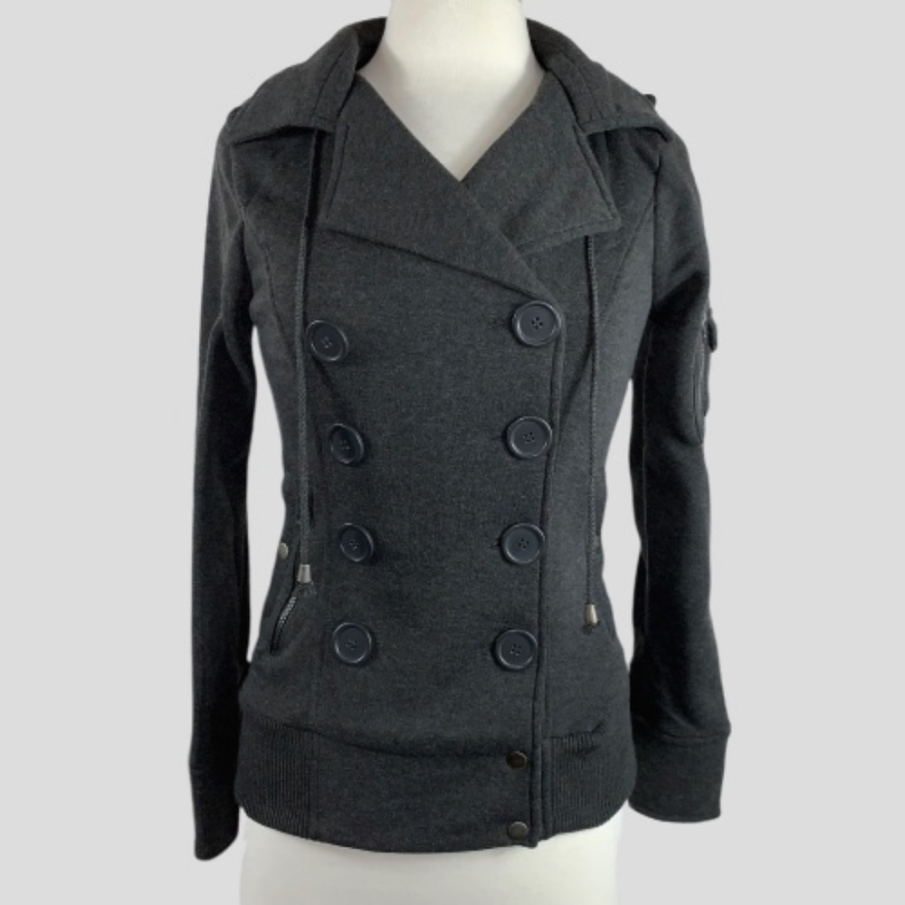 💥Host Pick💥Grey DoubleBreasted Pea Jacket w/Hood - Picture 2 of 8